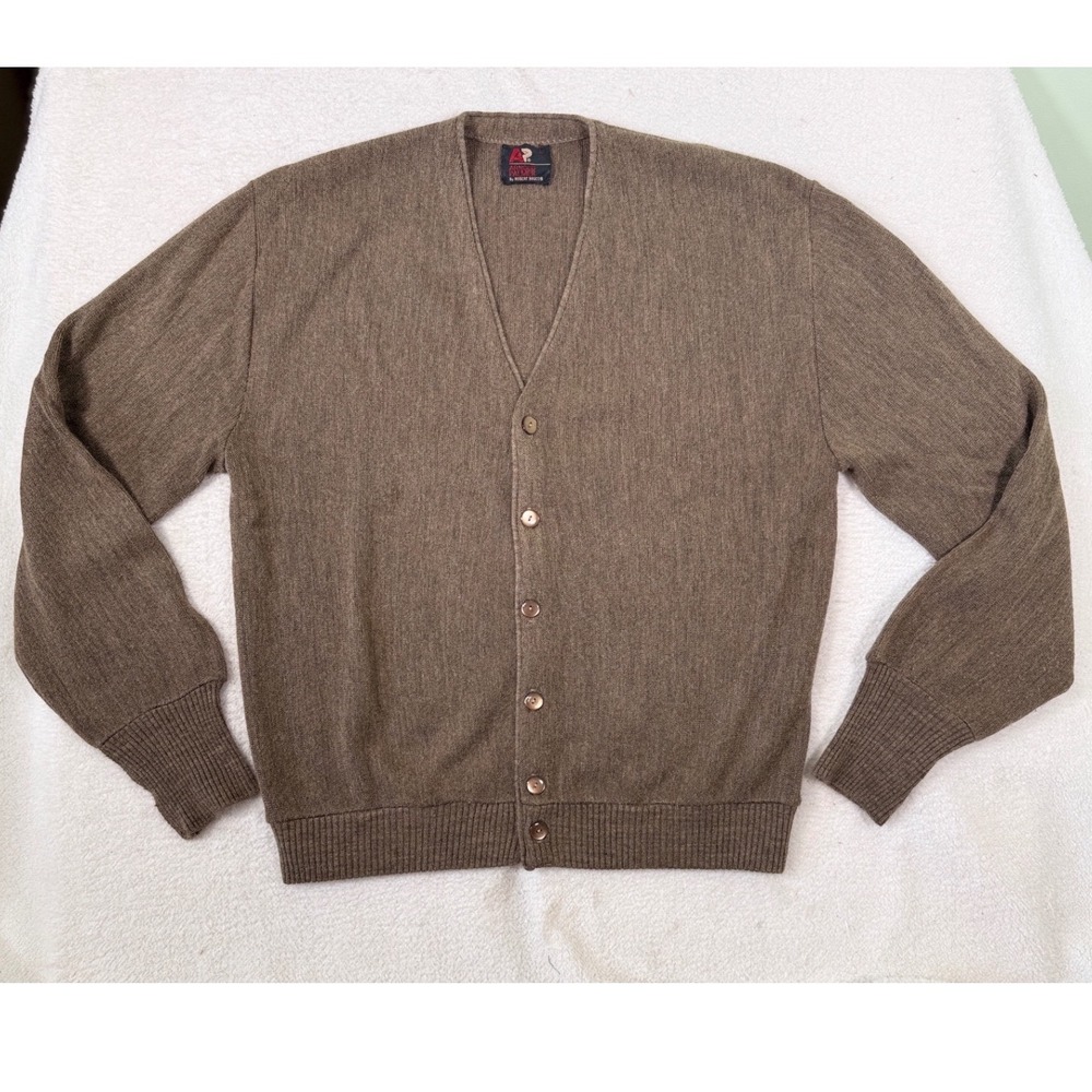 Vtg 70s Arnold Palmer Robert Bruce Cardigan Sweater Mens Large Brown Union Made